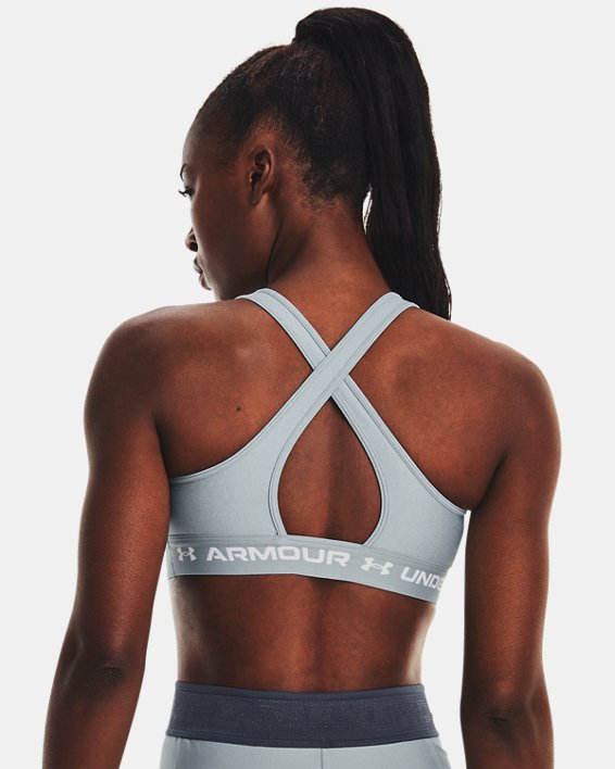 Women's Armour® Mid Crossback Heather Sports Bra, Blue, pdpMainDesktop image number 1